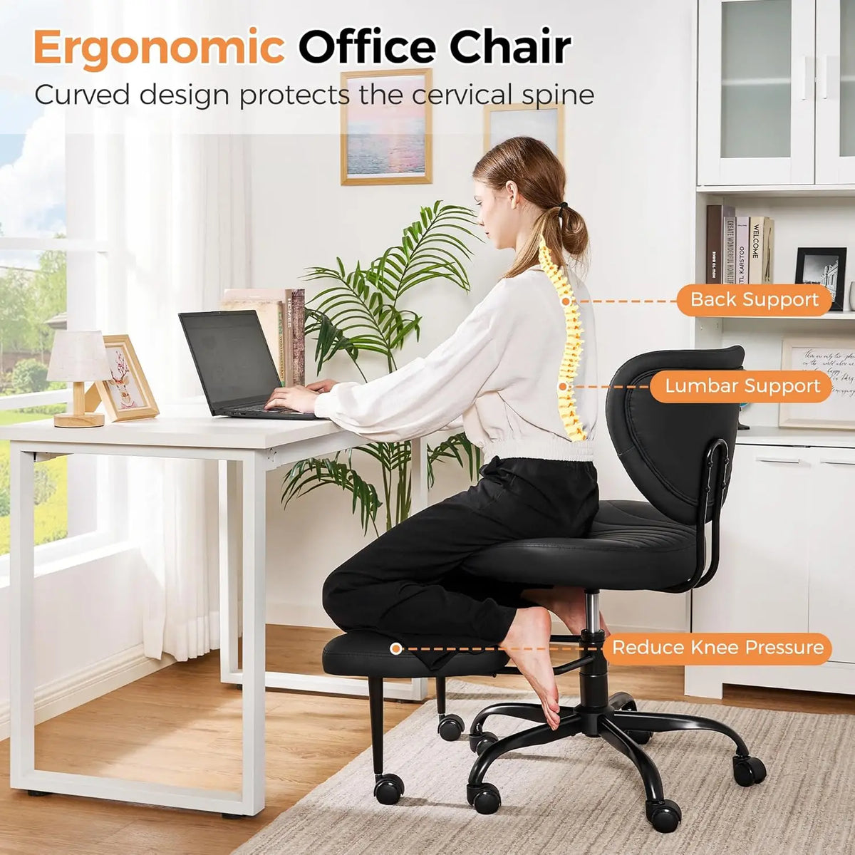 Cross Legged Office Chair, Ergonomic Criss Cross Chair with Wheels, 360° Swivel Height-Adjustable Meditation Chair for Yoga & AD