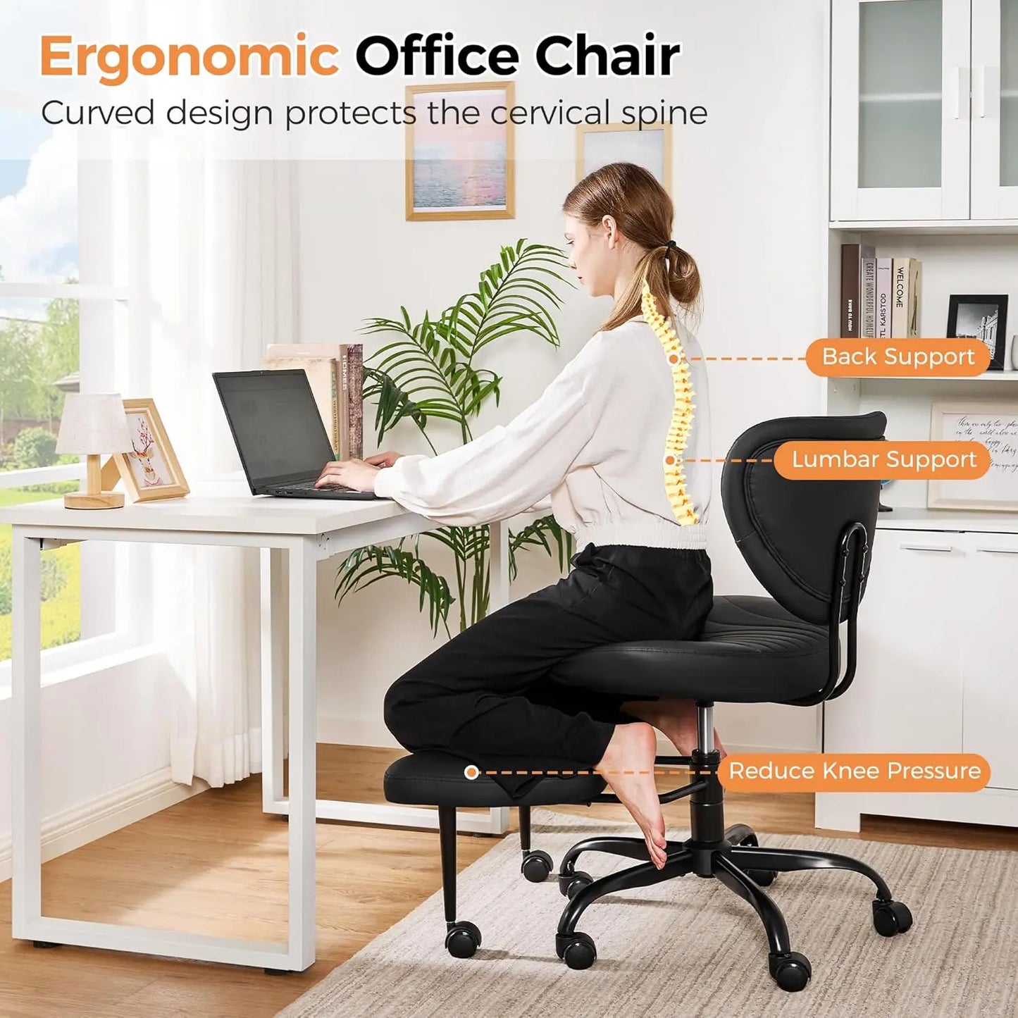 Cross Legged Office Chair, Ergonomic Criss Cross Chair with Wheels, 360° Swivel Height-Adjustable Meditation Chair for Yoga & AD