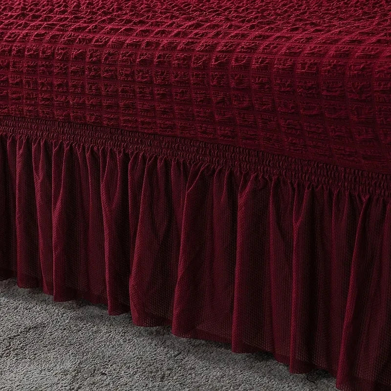 1 Seater Seersucker Sofa Cover with Elastic Skirt Stretch Sofa Protector Removable Slipcover Armchair Cover Elastic Couch Cover