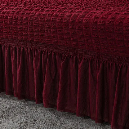 1 Seater Seersucker Sofa Cover with Elastic Skirt Stretch Sofa Protector Removable Slipcover Armchair Cover Elastic Couch Cover