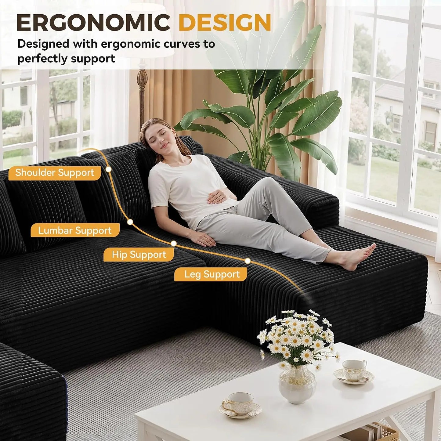 131'' Oversized Boneless Cloud Couches with Chaise, Deep Seat U Shaped Modular Sectional Sofa for Living Room 1PCS,, Customized