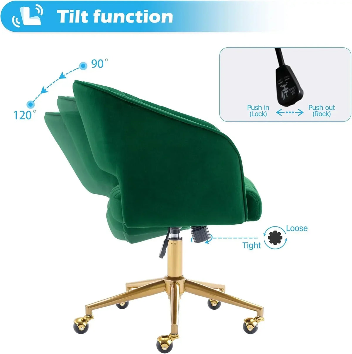 High quality  Home Office Chair Swivel Velvet Desk Chair Accent Armchair Upholstered Modern Tufted Chairs with Gold Base for Gir