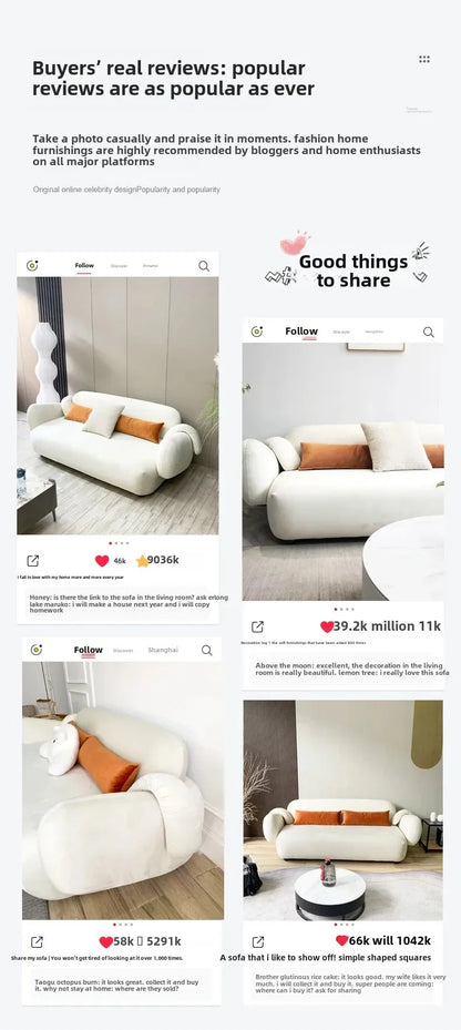 White Technology Cloth Sofa Set Modern King Size Foam Sponge Tatami Couch Large Reading Design Soft Big Bank Bedroom Furniture