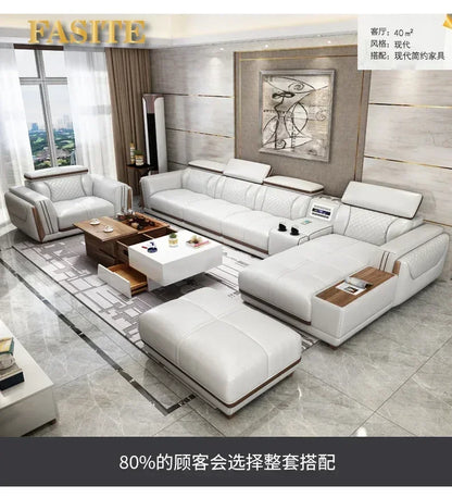 Italian leather sofa set, living room furniture, leather sofa with air purifier and Bluetooth speaker, Modernos Para Sala large