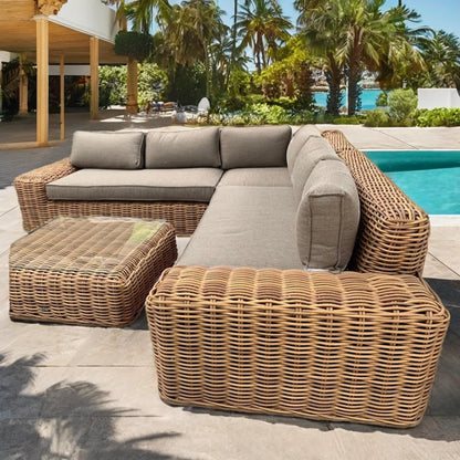 Factory Sale High Quality Outdoor Courtyard Metal Frame Rattan Wicker L-shape Garden Sofa Set