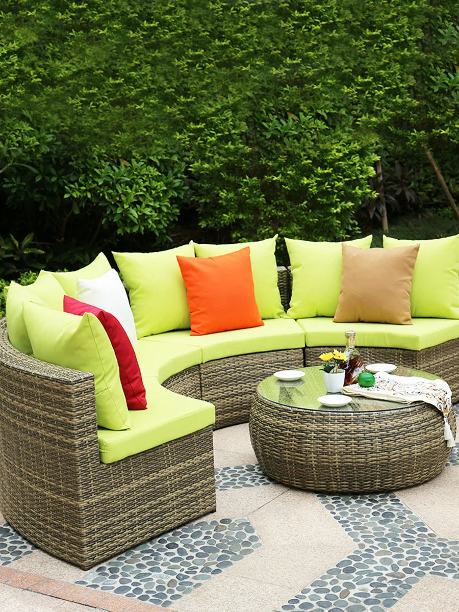 Outdoor round rattan sofa combination garden courtyard semi-circular rattan chair  hotel curved living room sofa