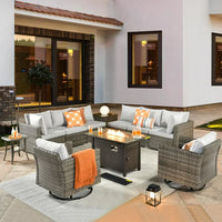 Outdoor Patio Furniture Set with Fire Pit Table,Conversation Sectional Wicker Couch with Modern Outside Sofa  for Balcony