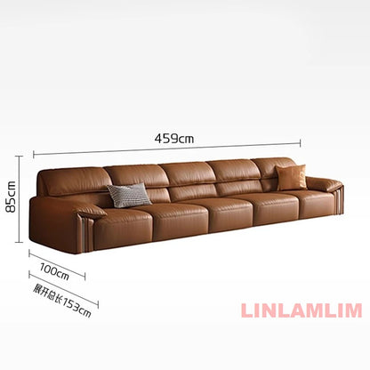 Modern Convertible Genuine Leather Sofa Bed – Multi-functional Electric Sleeper Couch with Adjustable Seats & Wide Chaise Lounge
