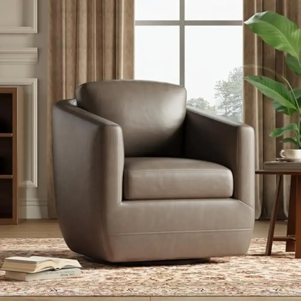 360° Swivel Accent Chair with Pillow - Comfy Living Room Armchair No-Sag Foam & Sturdy Metal Base, Swivel Accent Single Sofa