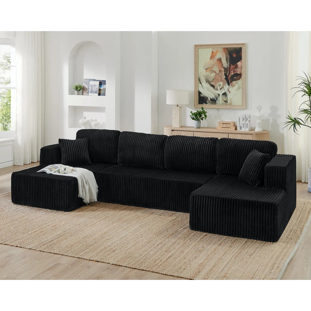 Modular striped corduroy U-shaped modular modular sofa sofa compression sofa living room bedroom apartment set