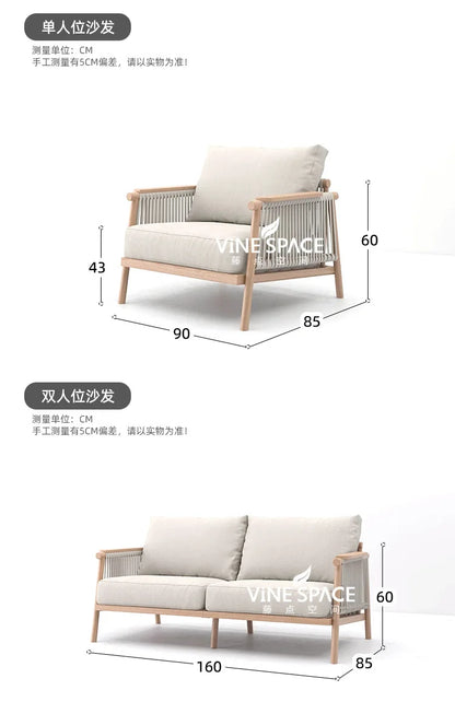 Outdoor sofa courtyard open-air garden villa waterproof and sunscreen leisure rope braided teak outdoor bed and breakfast sofa