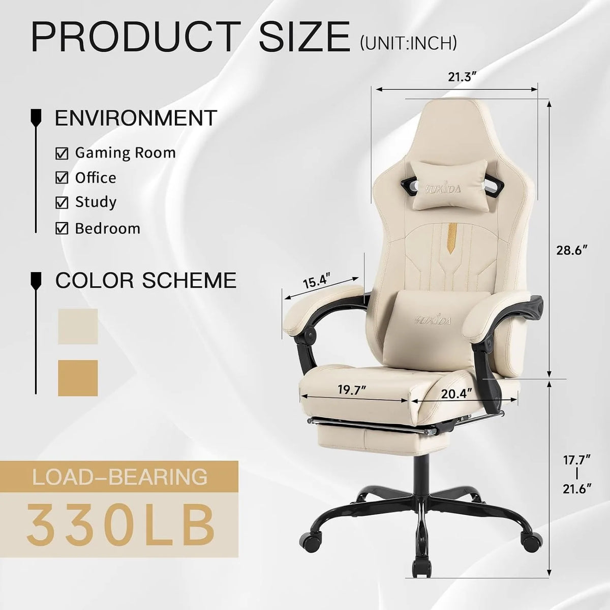 Adjustable Racing Ergonomic Gaming Computer Chair With Footrest & Massage Lumbar Cushion, Custom