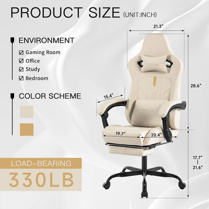 Adjustable Racing Ergonomic Gaming Computer Chair With Footrest & Massage Lumbar Cushion, Custom