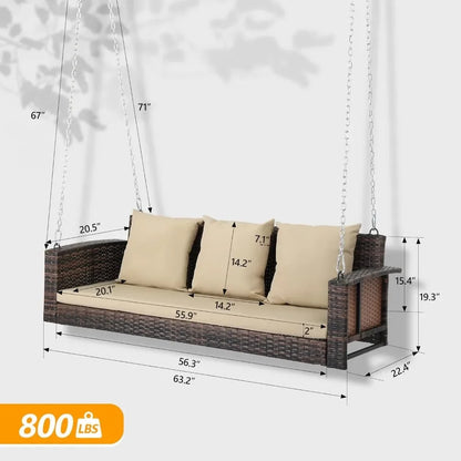 #For Heavy Duty 800 LBS Wicker Hanging Porch Swing with Cushions & Chains,  Outdoor Rattan Swing Bench for Garden, Yard&