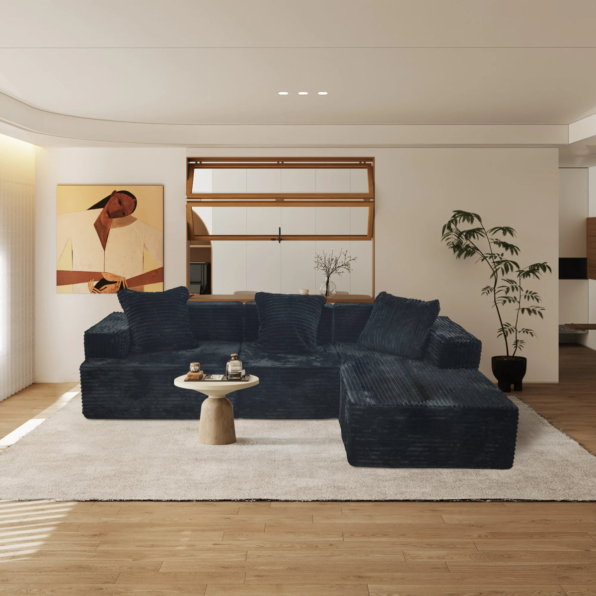 Minimalist compression combination sofa with boneless L-shaped and deep seat, comfortable lounge chair, living room, bedroom, ap