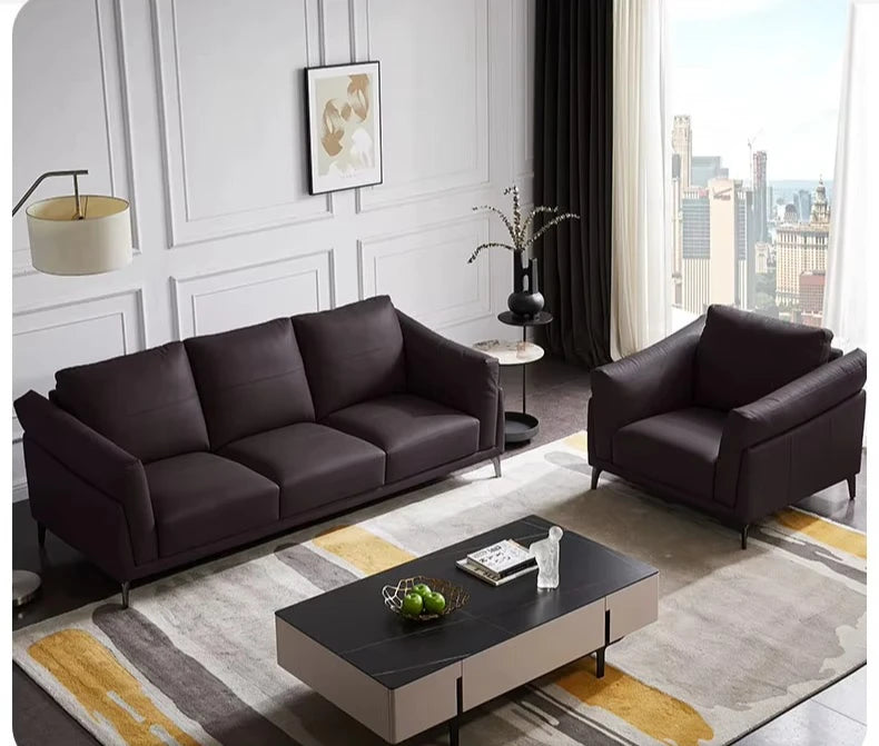 Italian simple style small apartment living room leather sofa