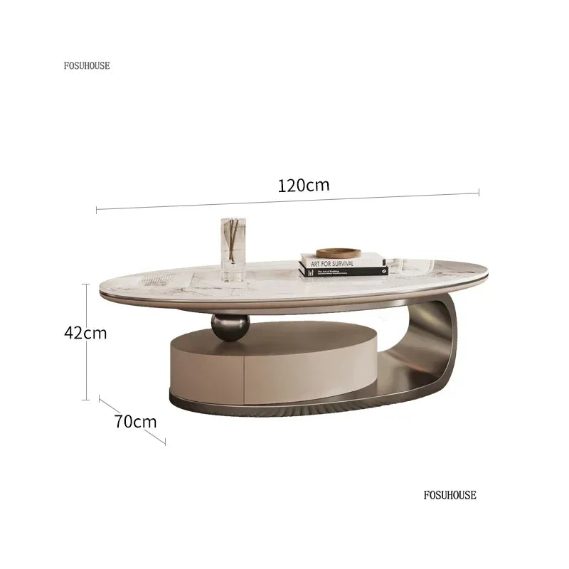 Nordic Light Luxury Designer Oval Coffee Table Rock Board Coffee Tables for Living Room Simple Storage Side Table Home Furniture