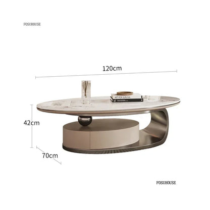 Nordic Light Luxury Designer Oval Coffee Table Rock Board Coffee Tables for Living Room Simple Storage Side Table Home Furniture