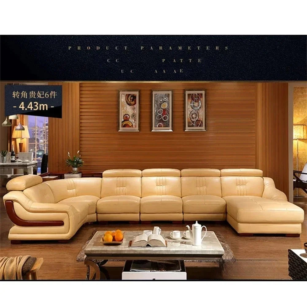 MANBAS Premium Italian Genuine Leather Sofa Sets Big Sectional Couch Living Room Sofas With Adjustable Headrests Home Furniture