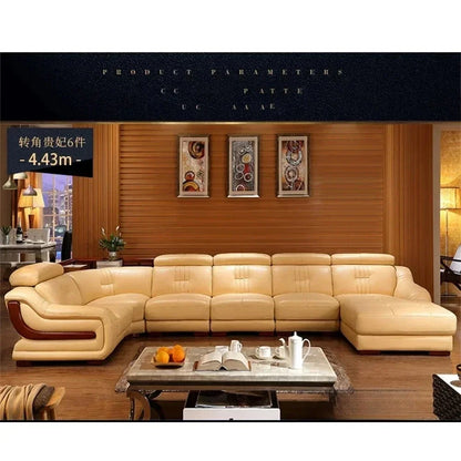 MANBAS Premium Italian Genuine Leather Sofa Sets Big Sectional Couch Living Room Sofas With Adjustable Headrests Home Furniture