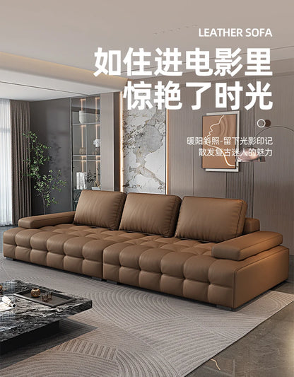 Modern Minimalist New Leather Living Room Lawrence Italian Light Luxury Straight L Shaped Sectional Lazy Soft Tatami Lounge Sofa