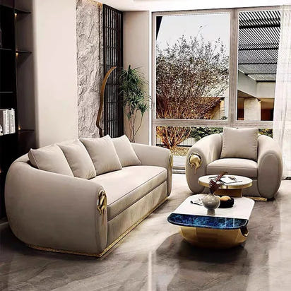 Italian light luxury leather sofa, high end designer villa living room home sofa