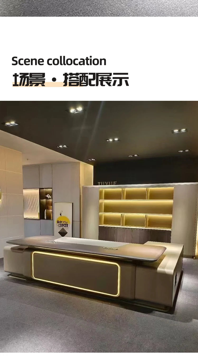 Elegant Light Luxury office desk Modern large high-end design executive desk Minimalist interior escritorio oficina furniture