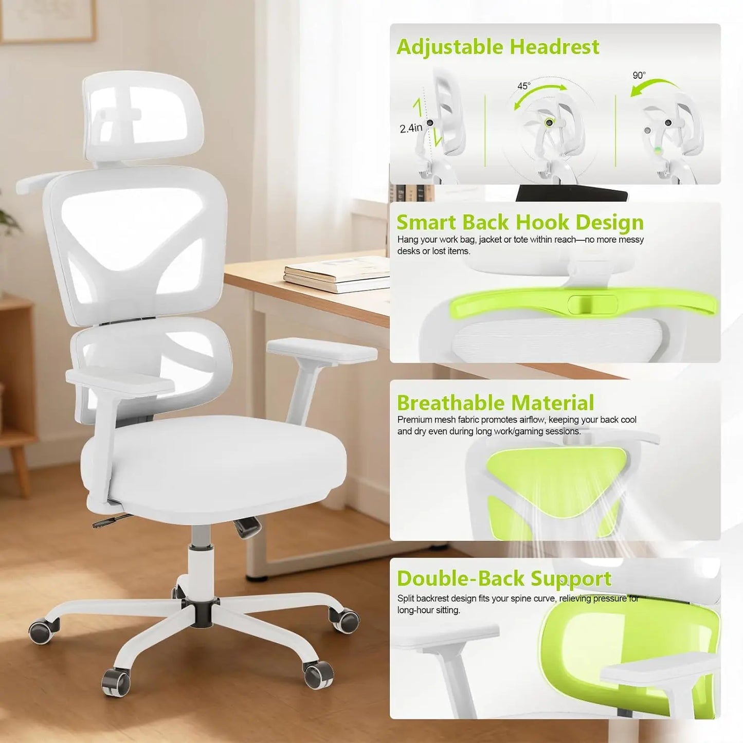 Ergonomic Office Chair Mesh Desk Chair with Lumbar Support and Headrest, High Back Computer Chair with Armrest and, Customized