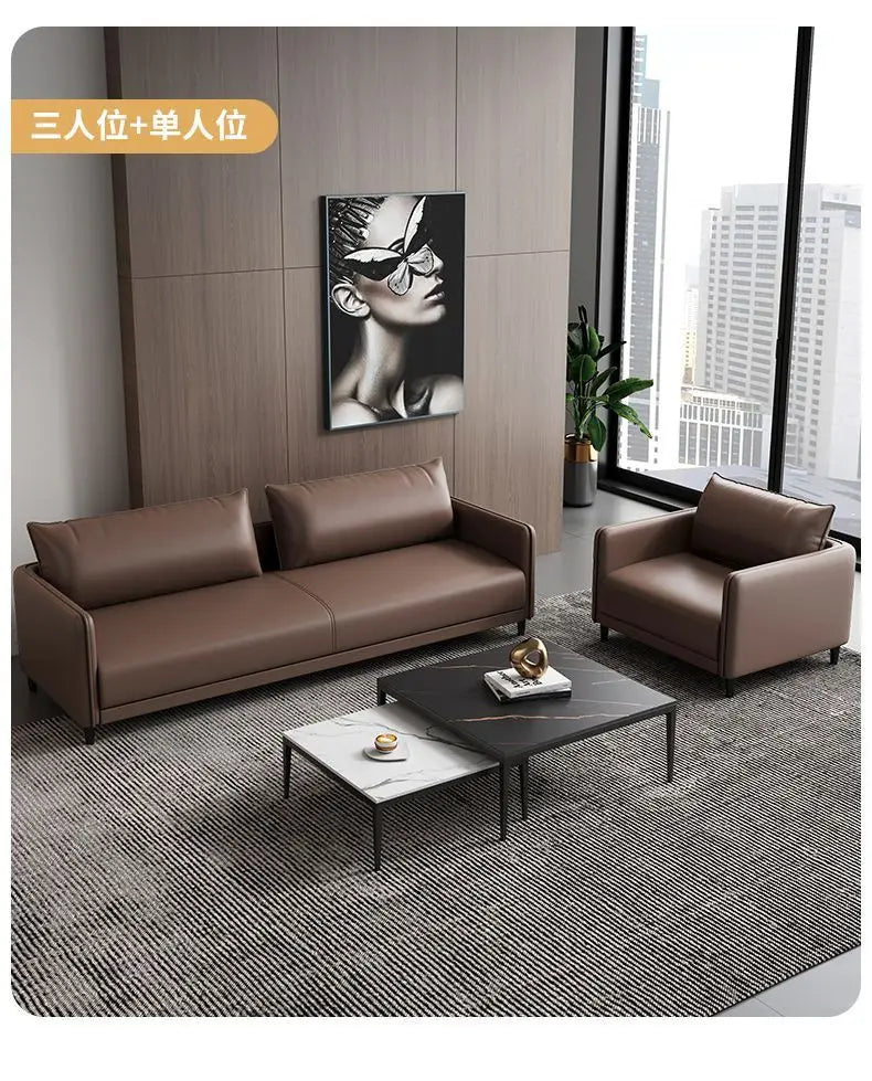 Office sofa business reception modern simple small meeting guests negotiate leather sofa office sofa coffee table combination