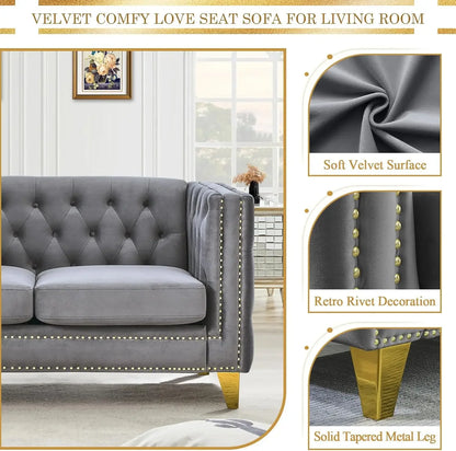 [Best Seller!]Velvet Living Room Sofa Set of 2, Comfy Loveseat and 3 Seater Couch, Modern Sofa with Tufted Back and Rivet Decora