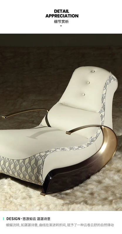 Modern Italian Leather Rocking Chair Single Sofa Recliner Leisure Style New Design Comfortable Home Furniture