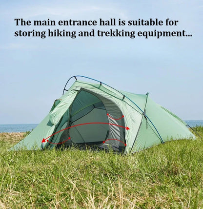 2 Person Ultralight Backpacking Tent 1.69kg 5000mm Waterproof 10D Nylon Triple Cross Pole Tent for Camping Hiking Trekking