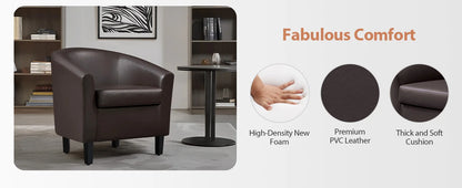 Leather Club Chair, Faux Leather Accent Chair, Modern Living Room Armchair with Wood Legs and Padded Seat for Bedroom Reception