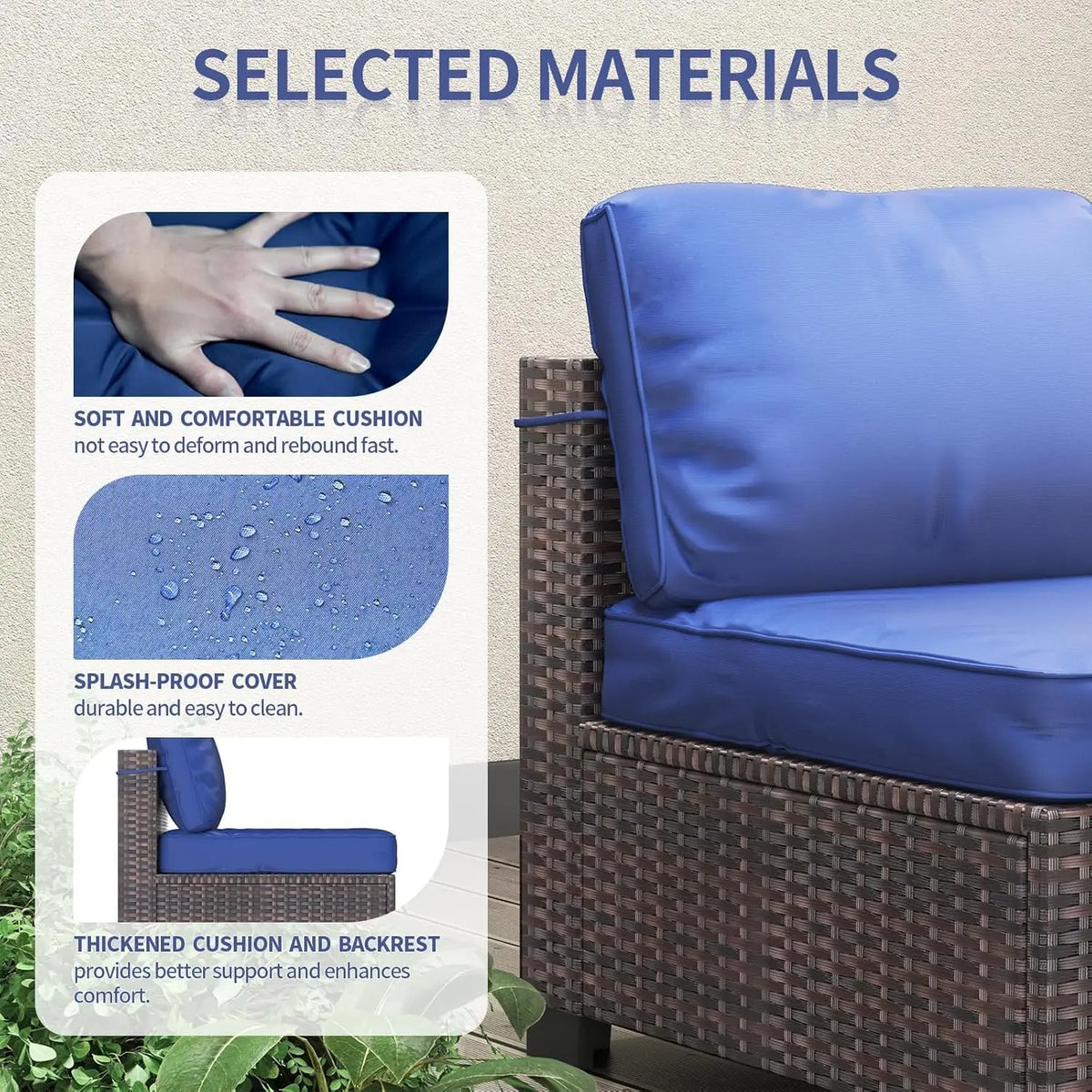 Outdoor Patio Sectional Sofa Set with 5 Pieces, PE Wicker Furniture, Conversation Area with Washable Cushions