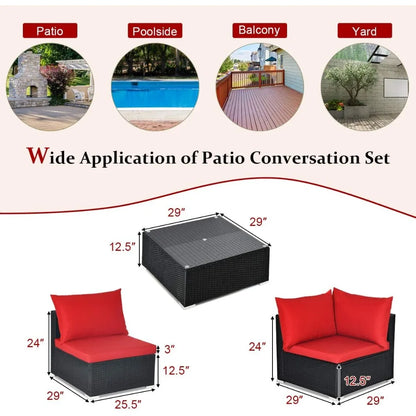 7 Piece Patio Furniture Set, Outdoor Sectional Sofa w/Pillows and Cushions, Wicker Sofa Conversation Set with Coffee Table