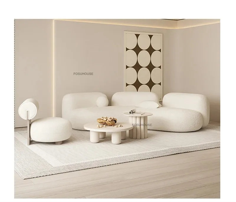 Lamb Velvet Curved Living Room Sofas Designer Living Room Furniture Beauty Salon Clothing Store Reception Sofa Luxury Sofa Bed