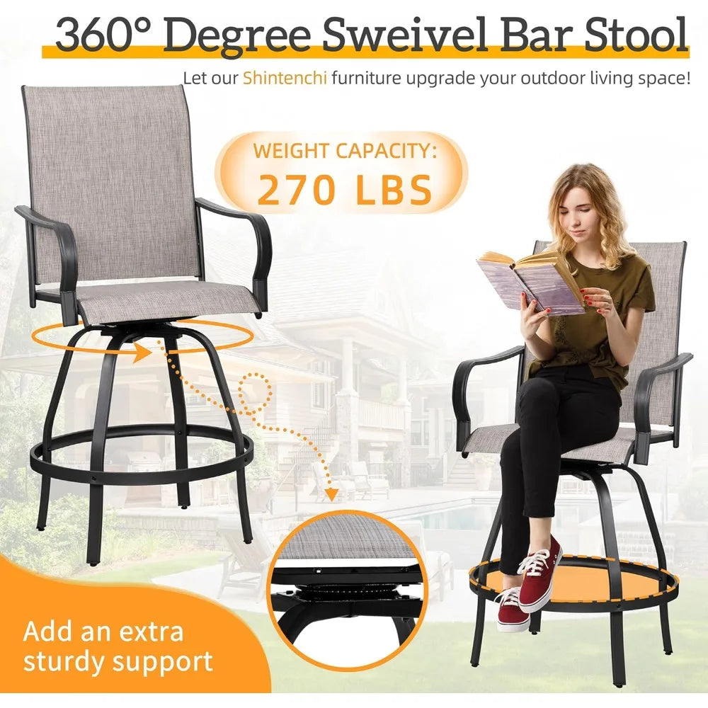 2 Piece Patio Swivel Bar Stools, Outdoor Height Bar Patio Stools& Bar Chairs Set of 2 with High Back, - Hot Sale