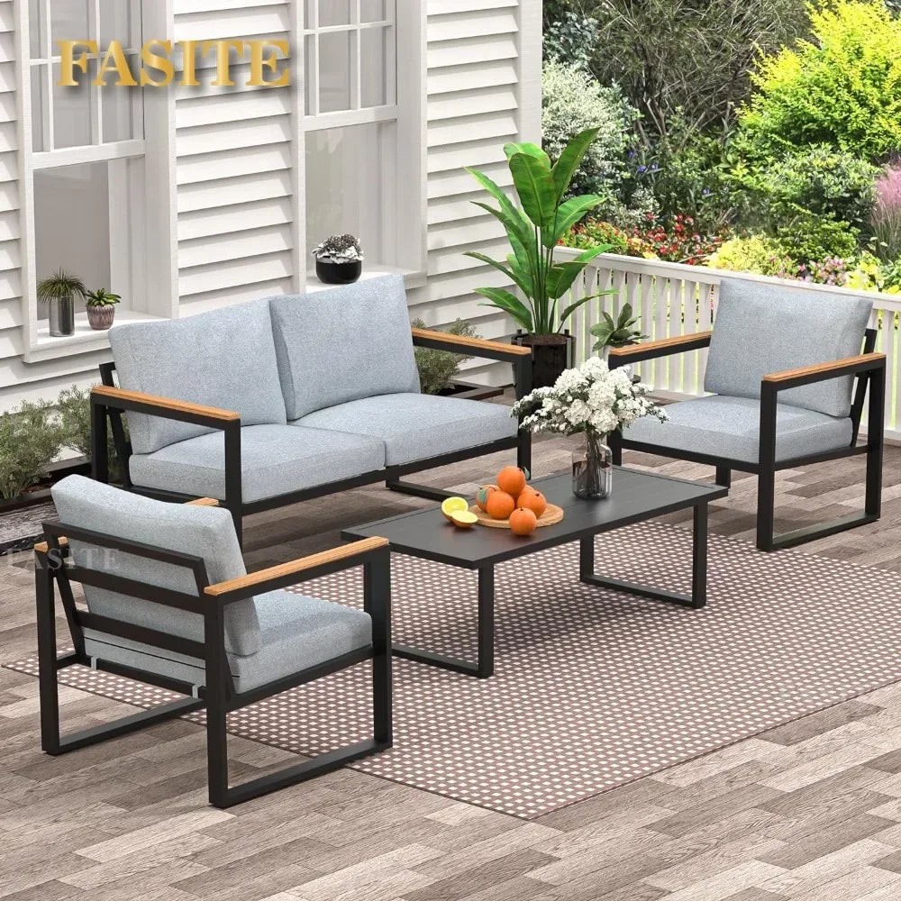 2025 New Patio Furniture Set, 4 Pieces Outdoor  with Removeble, Washable and High-Resiliency Sponge Cushions