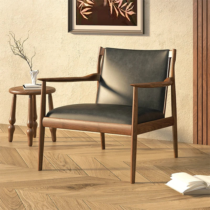Solid wood medieval single sofa chair designer retro sofa hotel bed and breakfast living room balcony casual armrest chair