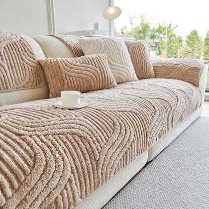 1PC Wave Striped Sofa Cover Solid Color Thicken Plush Sofa Towel Covers Non-slip Couch Slipcovers Sofa Mat for Living Room