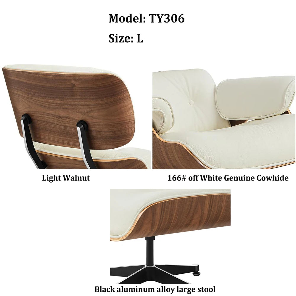 Top Layer Cowhide Classic Recliner with Free Ottoman Armchair Swivel Lounge Chair Furniture Leisure Chair Premium Set for Living