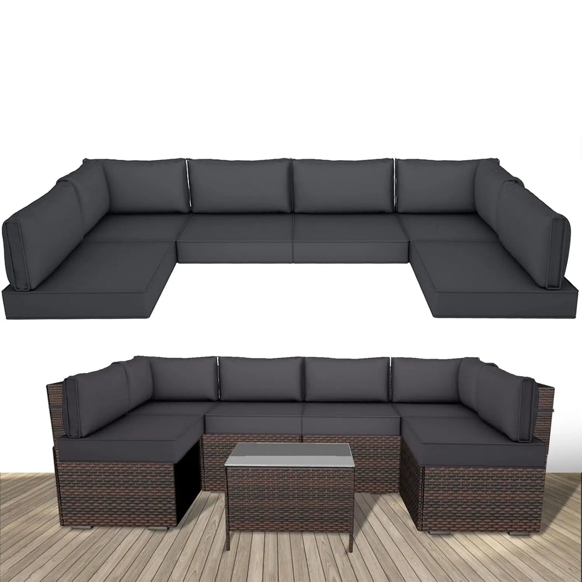 14 Piece Outdoor Replacement Cushions for Patio Furniture, Water-Resistant Sectional Sofa Cushions,Fits 6-seat, Customized