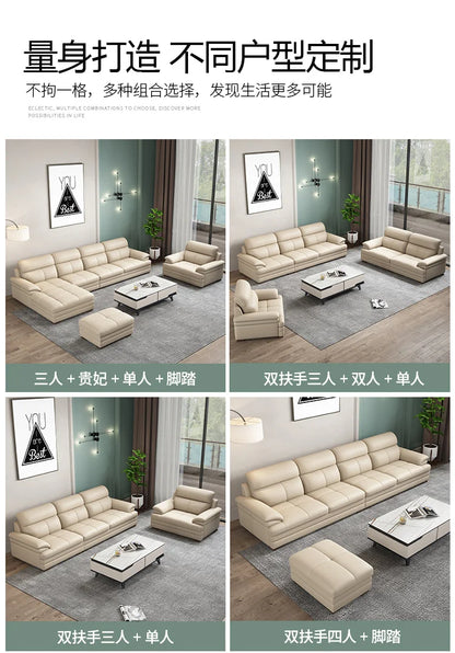 G80 Leather sofa modern simple living room first layer cowhide combination latex straight row corner