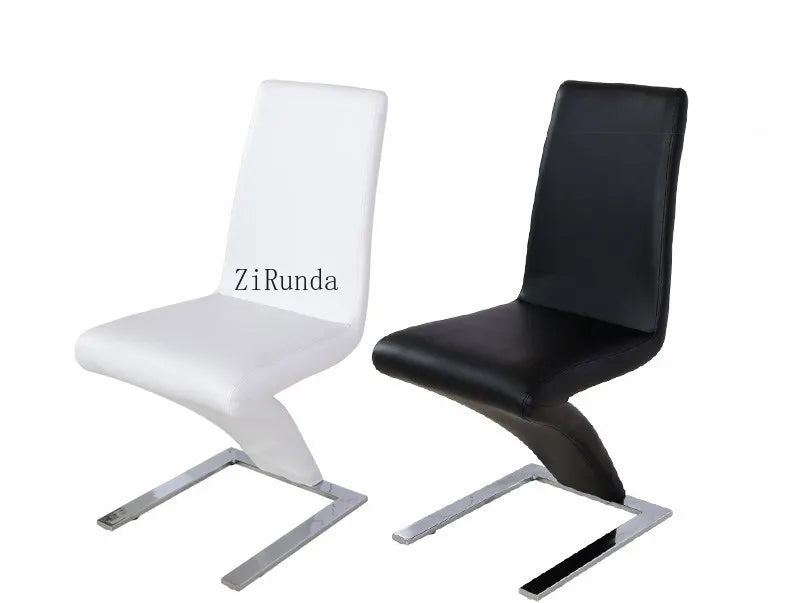 Modern minimalist Z-shaped PU leather metal dining chair, dining room chair