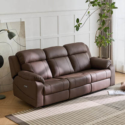 Sofa with Power Outlet, USB, and Hidden Cup Holders – Genuine Leather Recliner