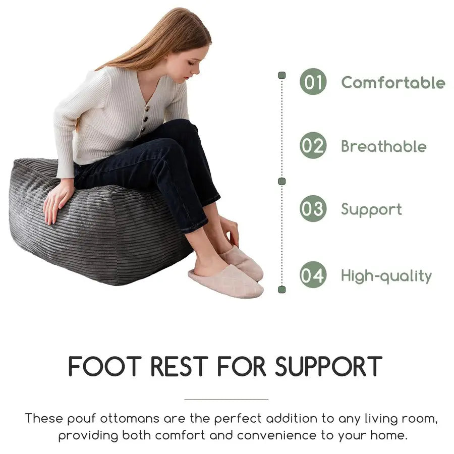 Square Stuffed Pouf Ottoman, Corduroy Poufs with Foam Chunk Filling, Furry and Fluffy Pouf Foot Stool Storage Ottom Customizable