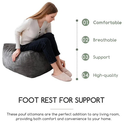 Square Stuffed Pouf Ottoman, Corduroy Poufs with Foam Chunk Filling, Furry and Fluffy Pouf Foot Stool Storage Ottom Customizable