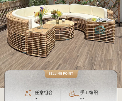 Outdoor rattan sofa courtyard open-air combination seat pe imitation rattan outdoor garden leisure balcony full circle curved ch