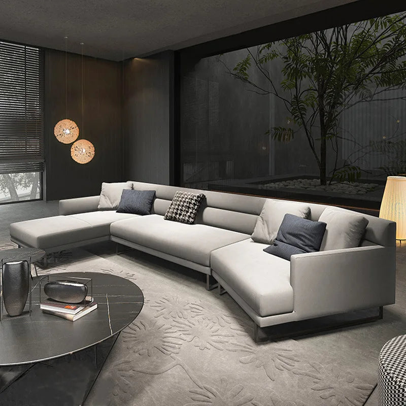 Italian minimalist leather sofa living room size apartment princess corner first layer cowhide down combination light luxury sty