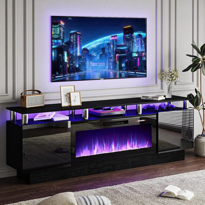 70" Modern Fireplace TV Stand with 36" Electric Fireplace for TVs Up to 80 inch, Luxury LED Light Entertainment Center